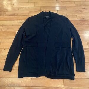 Talbots‎ Petites Black 100% Pure Merino Wool Open Front Cardigan Ribbed SP